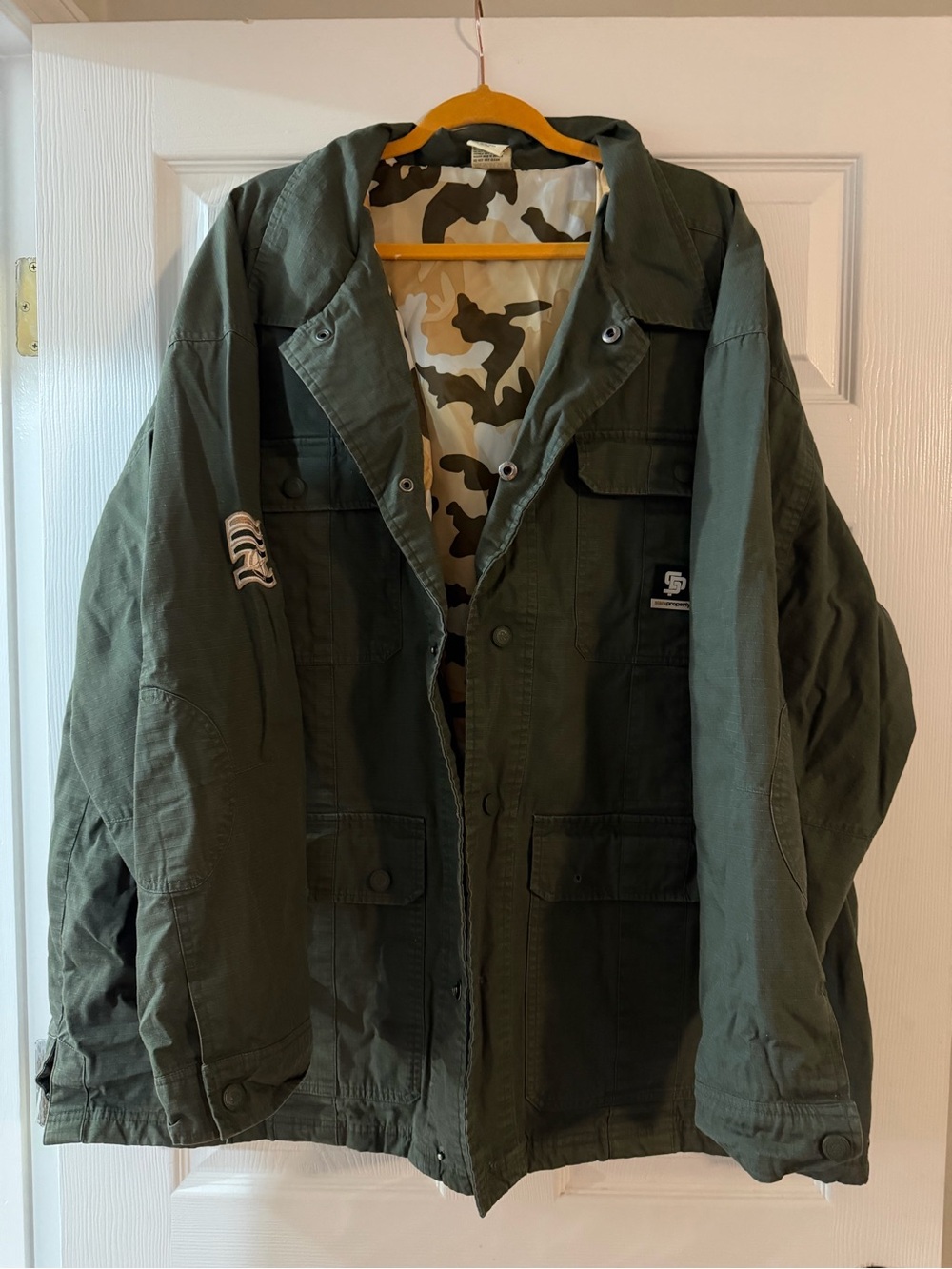 Men's Military Field Jacket in Olive Green with Camo Lining
